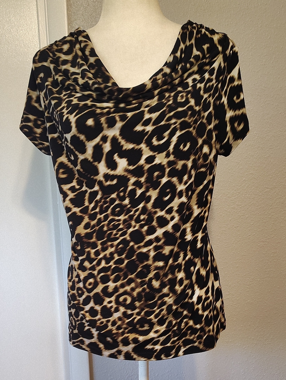 Calvin Klein Leopard Print Cowl Neck Top